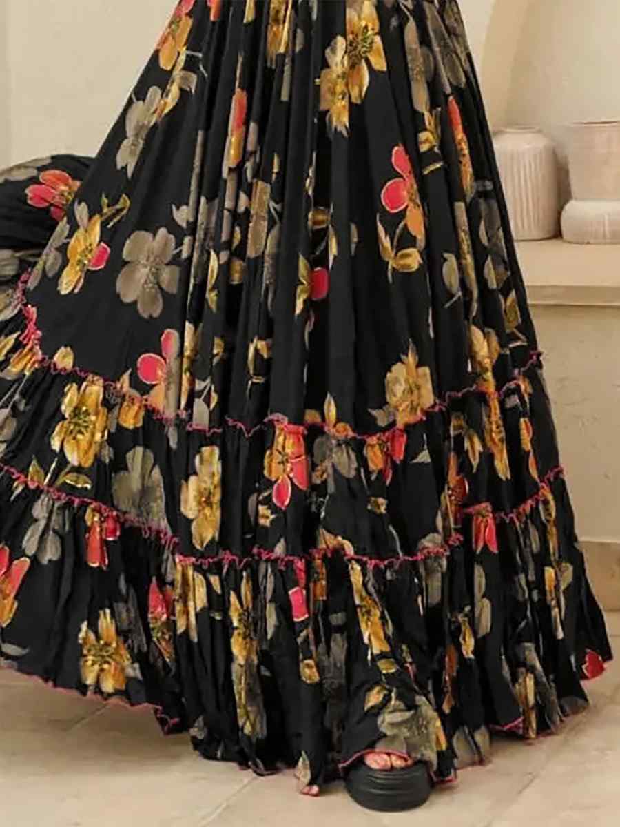 Black Heavy Rayon Printed Festival Casual Gown