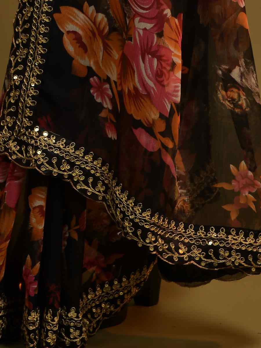 Black Heavy Soft Chiffon Handwoven Festival Wedding Heavy Border Saree