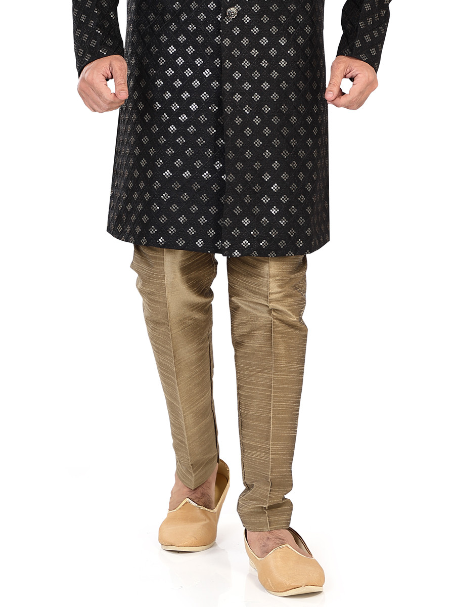 Black Jacquard Silk Brocade Embroidered Party Wedding Kurta