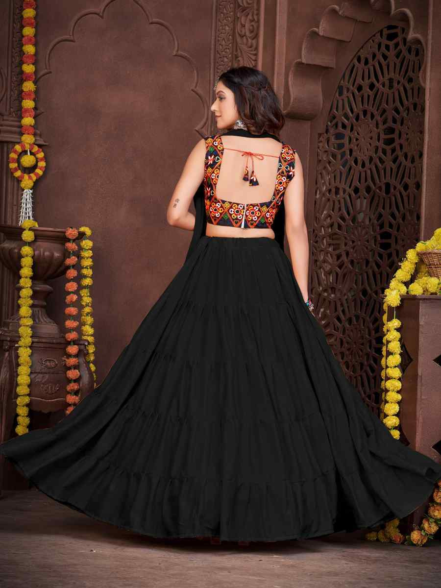 Black Mono Silk Embroidered Festival Mehendi Traditional Lehenga Choli