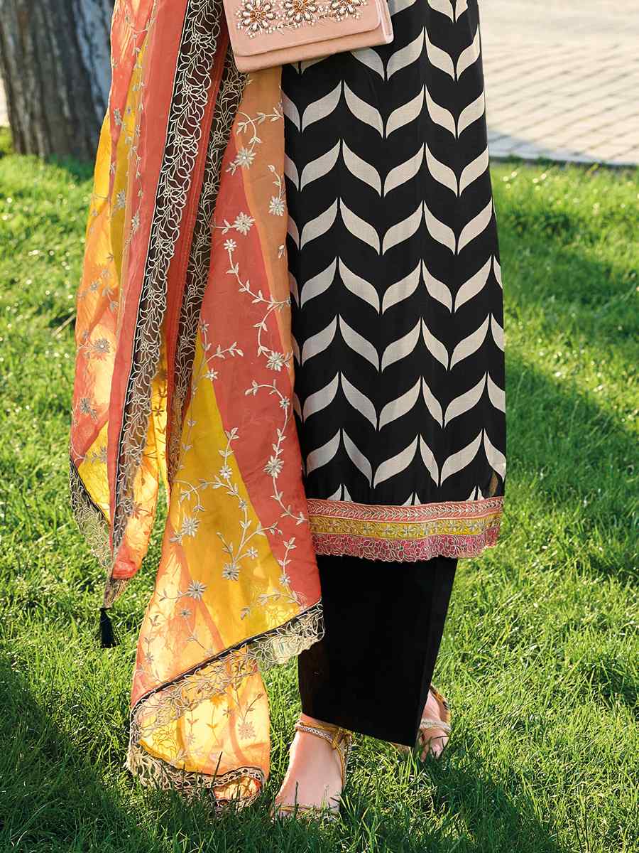 Black Muslin Embroidered Festival Casual Ready Pant Salwar Kameez