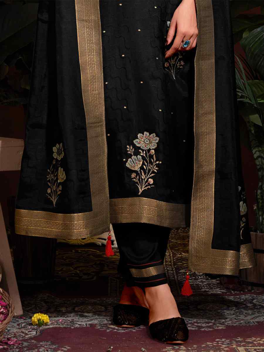 Black Natural Viscose Embroidered Festival Mehendi Ready Pant Salwar Kameez