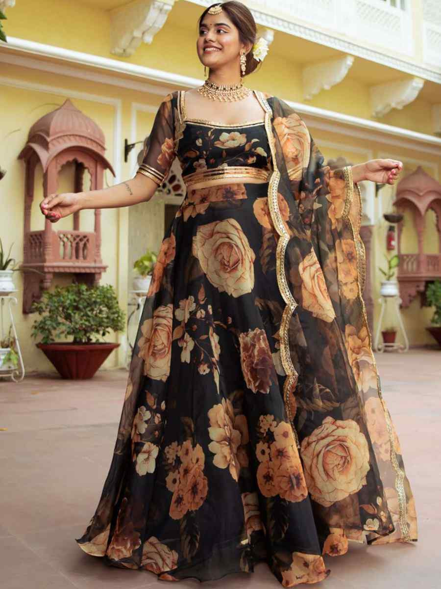 Black Organza Embroidered Bridesmaid Wedding Heavy Border Lehenga Choli