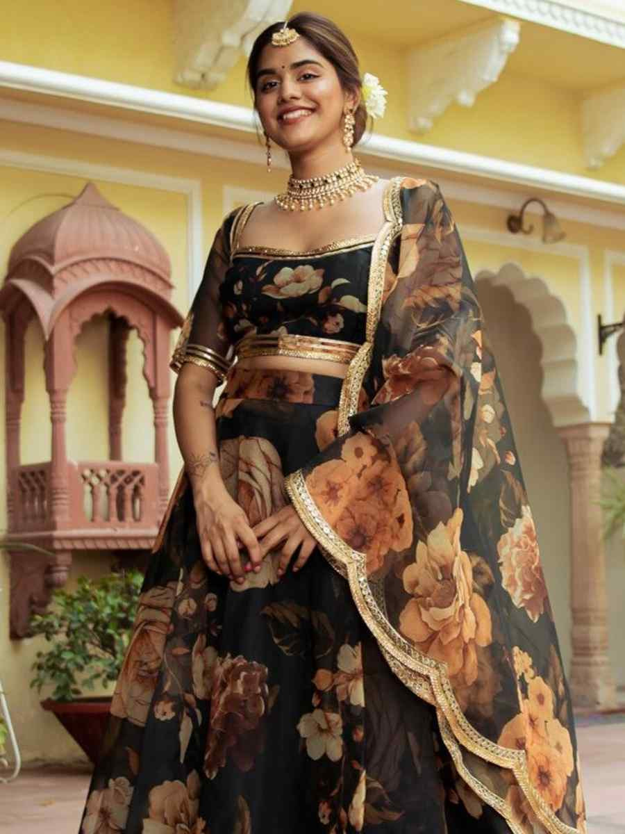 Black Organza Embroidered Bridesmaid Wedding Heavy Border Lehenga Choli