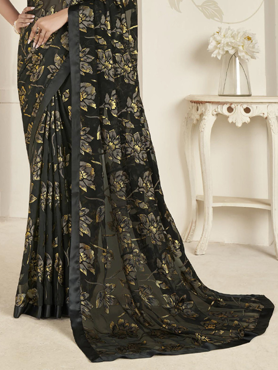 Black Organza Printed Festival Casual Contemporary Saree