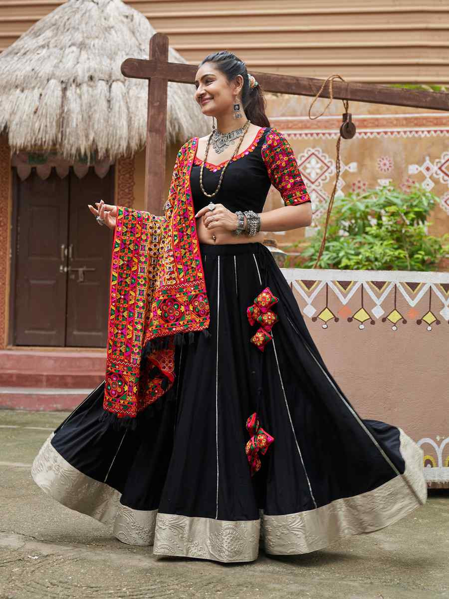 Black Organza Rayon Embroidered Festival Festival Traditional Lehenga Choli