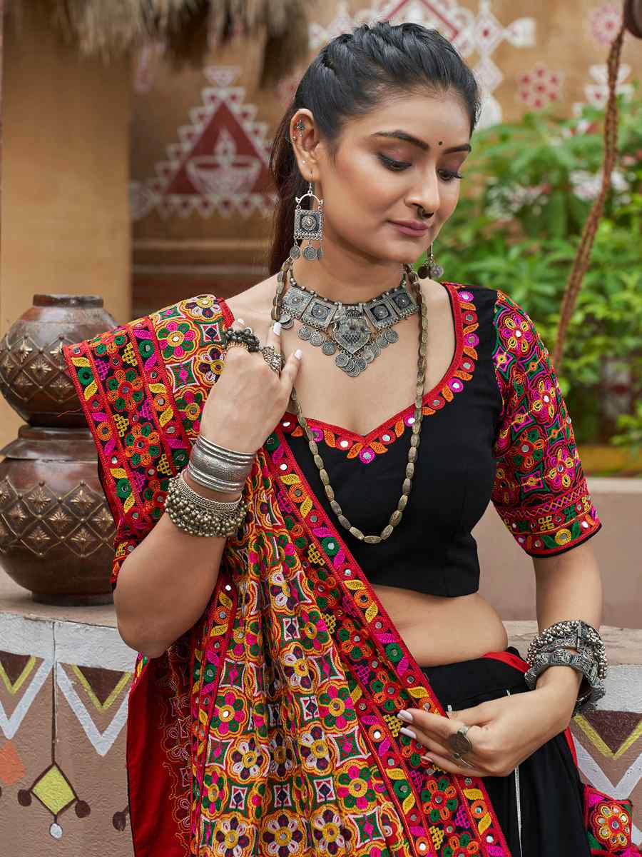 Black Organza Rayon Embroidered Festival Festival Traditional Lehenga Choli