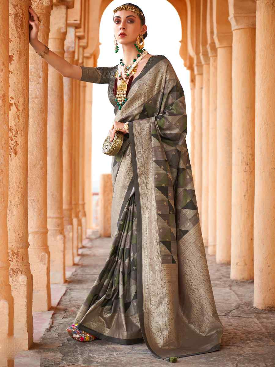 Black Poly Viscose Silk Handwoven Festival Wedding Heavy Border Saree