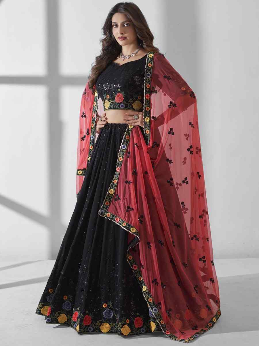 Black Premium Georgette Embroidered Bridesmaid Wedding Heavy Border Lehenga Choli