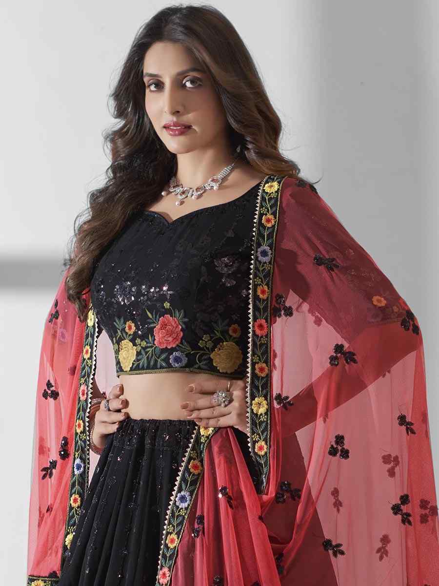 Black Premium Georgette Embroidered Bridesmaid Wedding Heavy Border Lehenga Choli