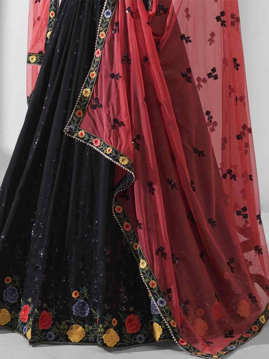 Black Premium Georgette Embroidered Bridesmaid Wedding Heavy Border Lehenga Choli