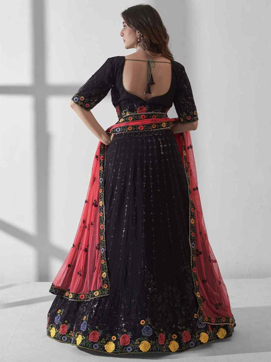 Black Premium Georgette Embroidered Bridesmaid Wedding Heavy Border Lehenga Choli