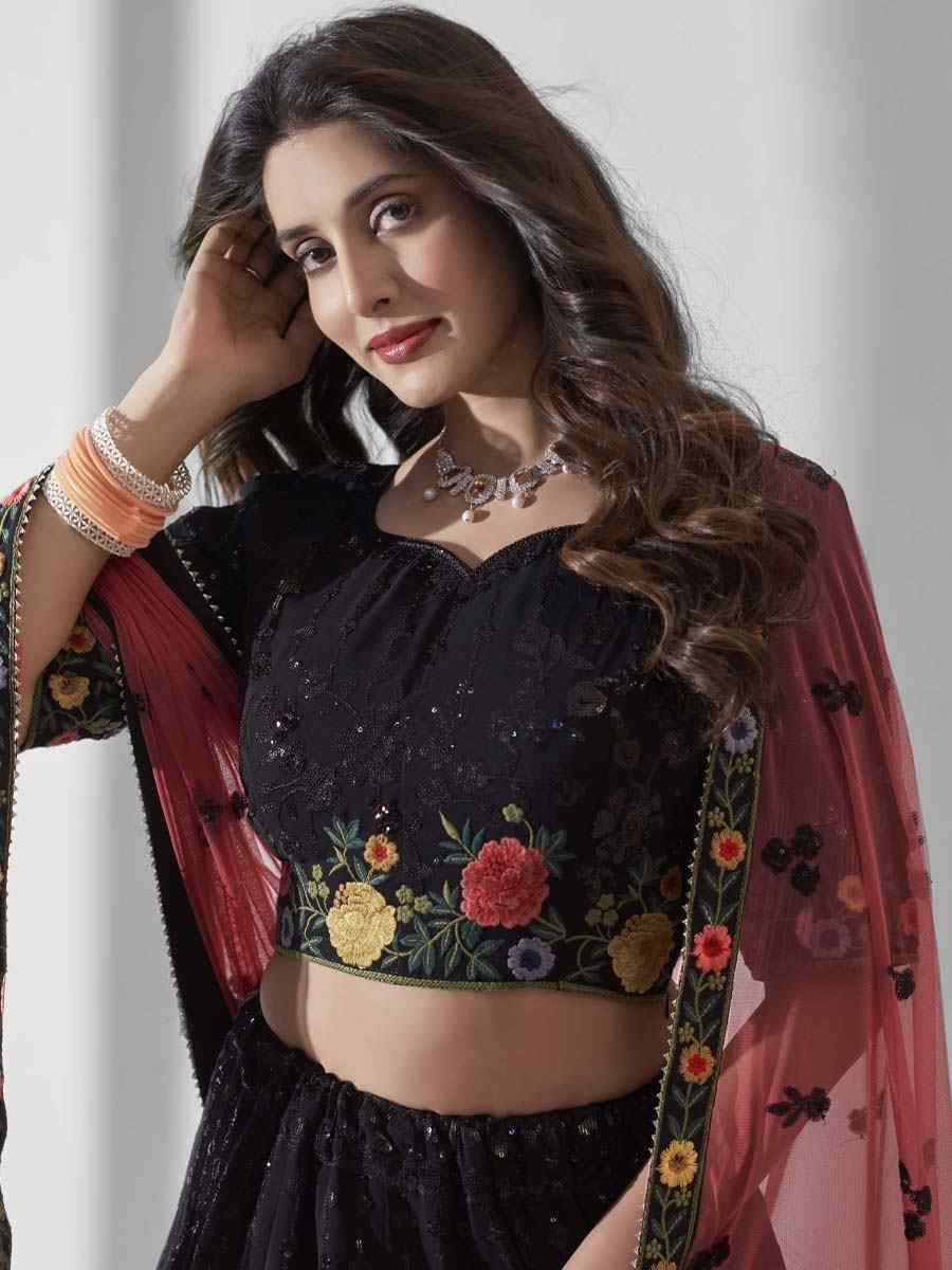 Black Premium Georgette Embroidered Bridesmaid Wedding Heavy Border Lehenga Choli