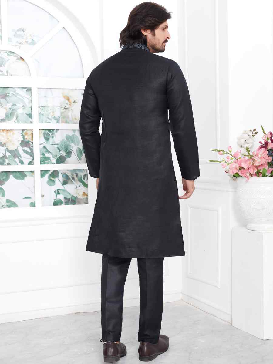 Black Premium Linen Cotton Plain Festival Casual Kurta