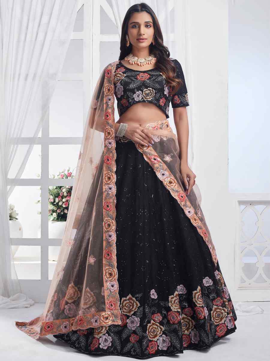 Black Premium Net Embroidered Bridesmaid Wedding Heavy Border Lehenga Choli