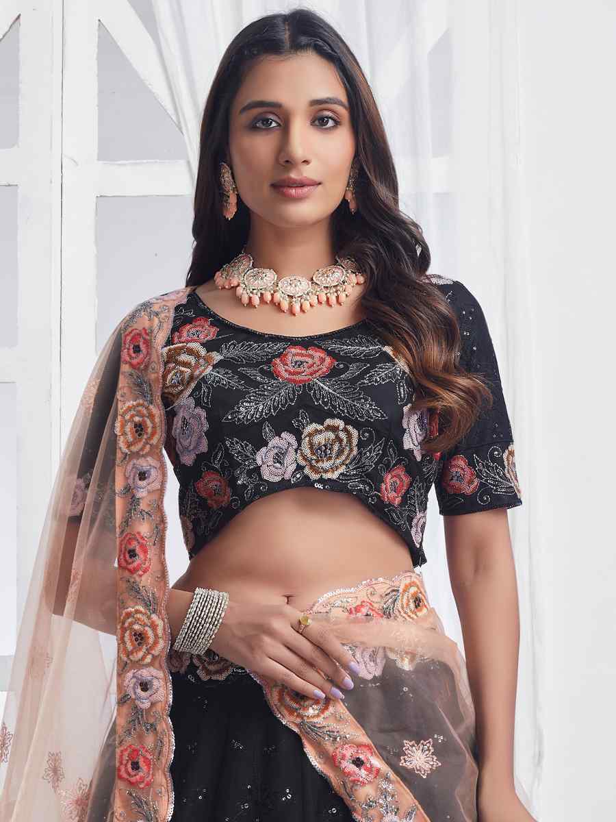 Black Premium Net Embroidered Bridesmaid Wedding Heavy Border Lehenga Choli