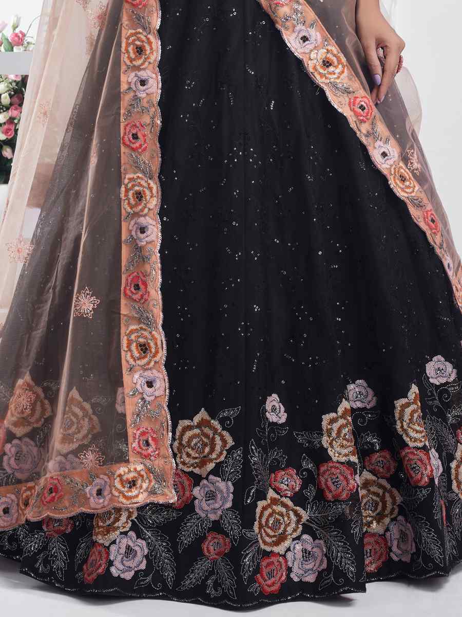 Black Premium Net Embroidered Bridesmaid Wedding Heavy Border Lehenga Choli