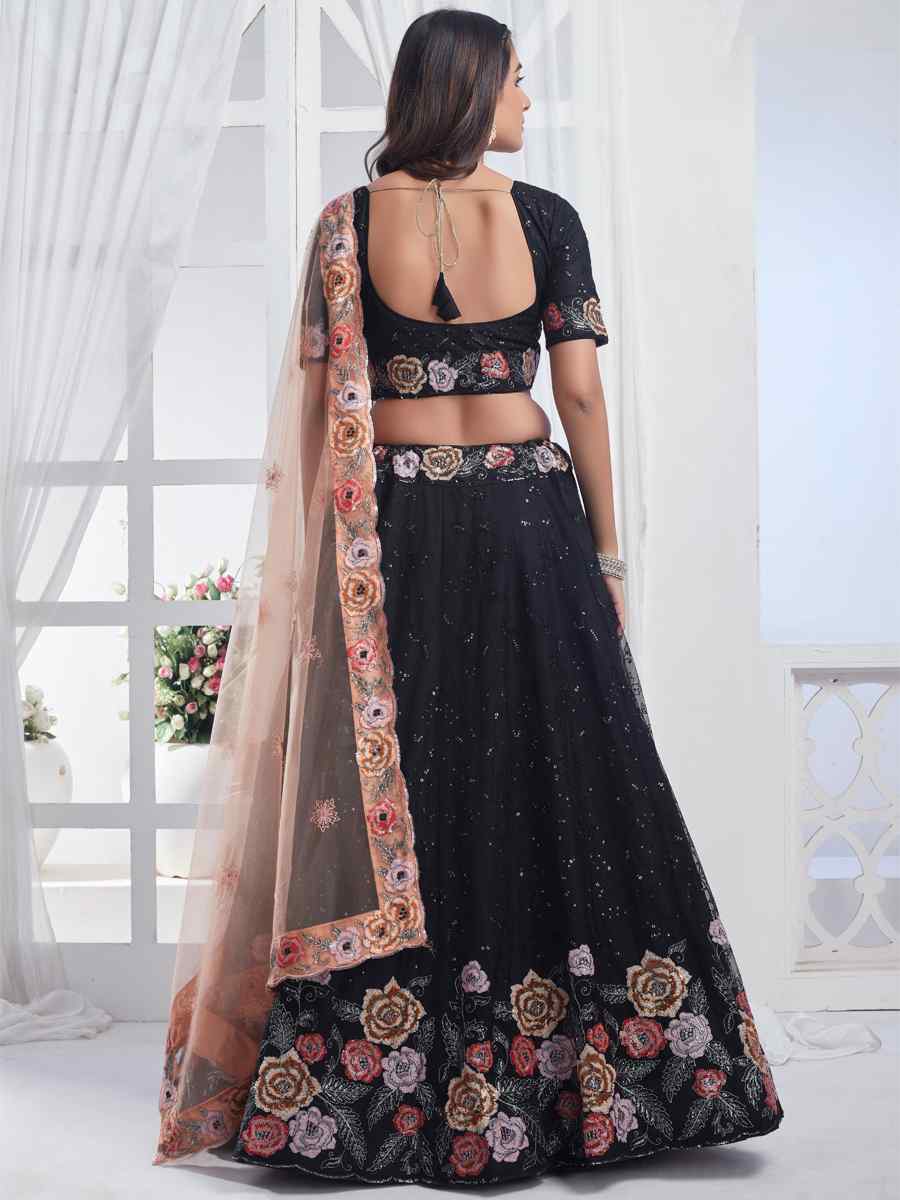 Black Premium Net Embroidered Bridesmaid Wedding Heavy Border Lehenga Choli