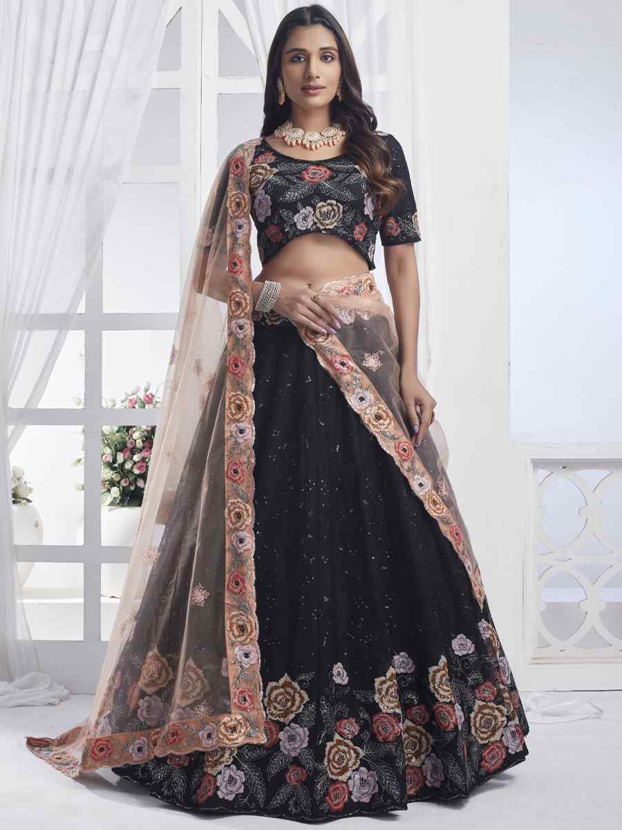 Black Premium Net Embroidered Bridesmaid Wedding Heavy Border Lehenga Choli