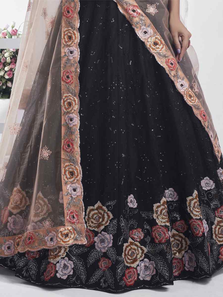 Black Premium Net Embroidered Bridesmaid Wedding Heavy Border Lehenga Choli