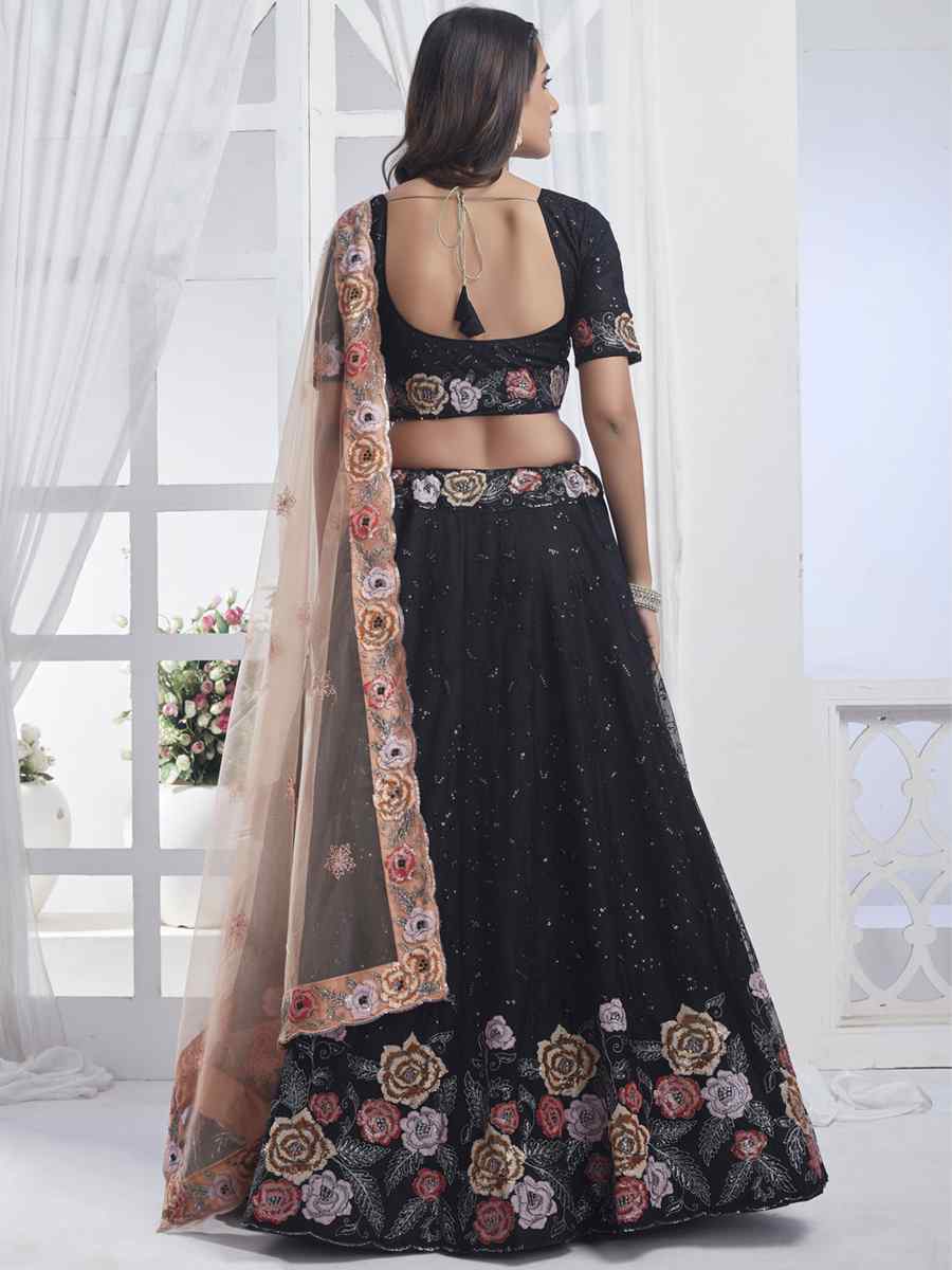 Black Premium Net Embroidered Bridesmaid Wedding Heavy Border Lehenga Choli