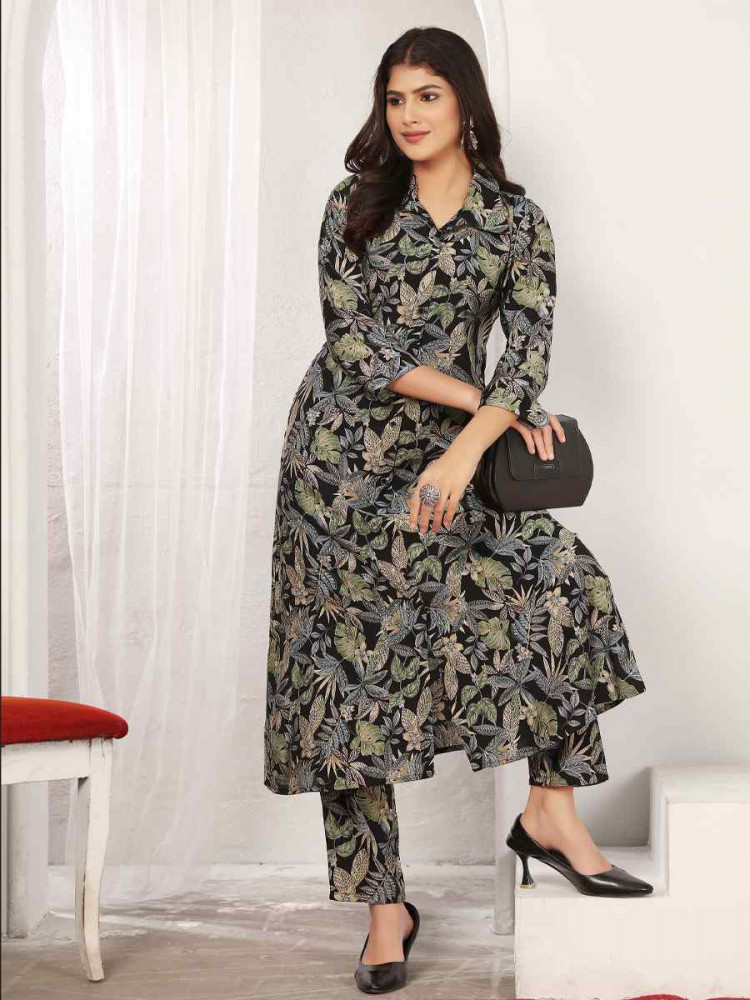 Black Premium Reyon Printed Festival Casual Kurti