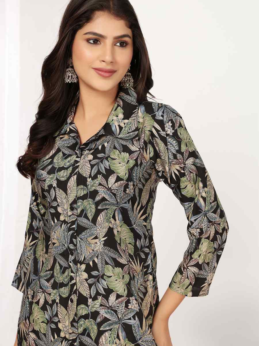 Black Premium Reyon Printed Festival Casual Kurti