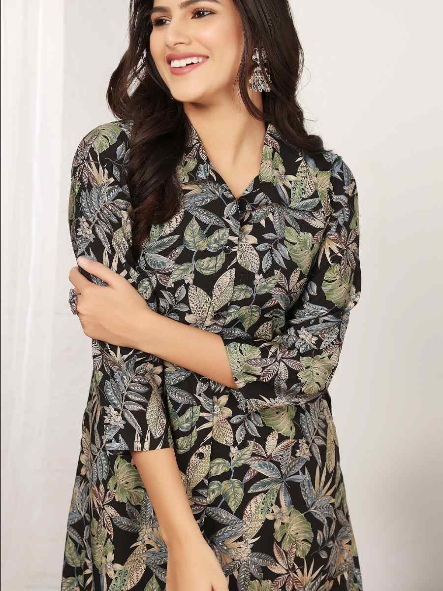 Black Premium Reyon Printed Festival Casual Kurti