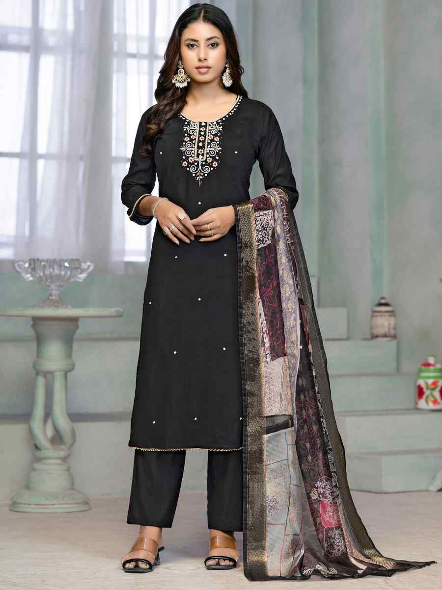 Black Premium Roman Cotton Embroidered Festival Casual Ready Pant Salwar Kameez