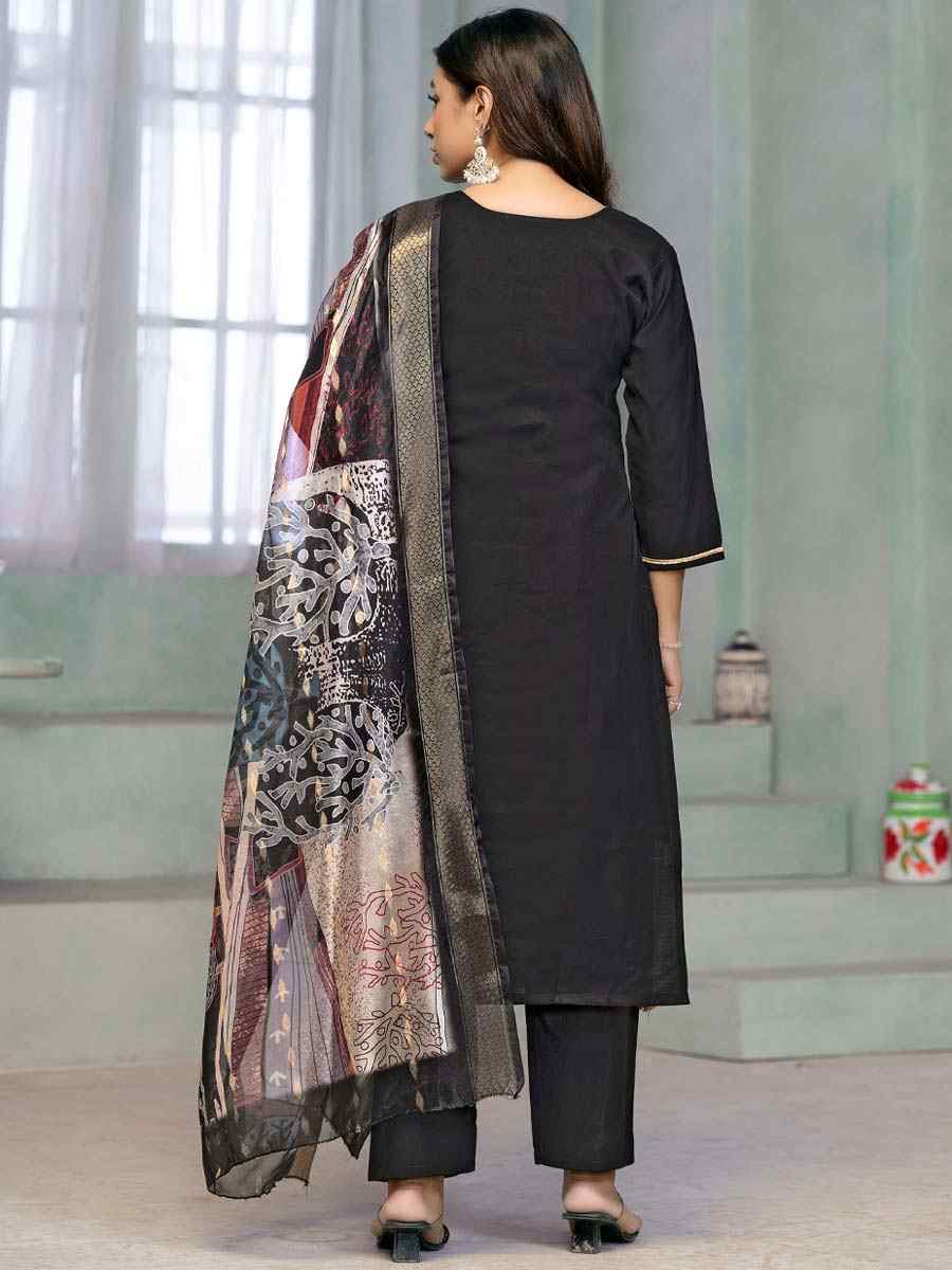 Black Premium Roman Cotton Embroidered Festival Casual Ready Pant Salwar Kameez