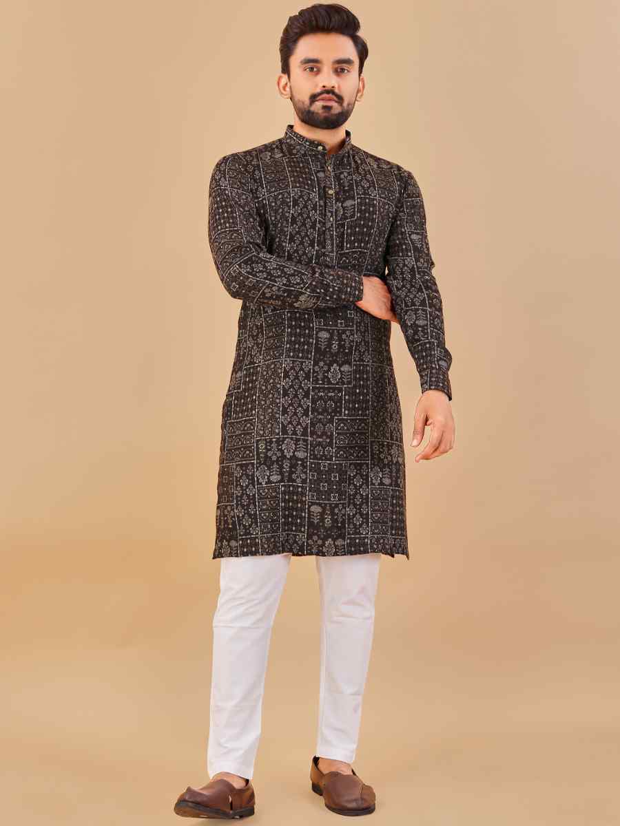 Black Premium Soft Cotton Printed Festival Casual Kurta