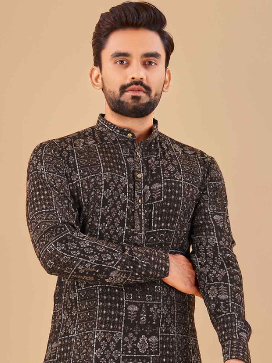 Black Premium Soft Cotton Printed Festival Casual Kurta