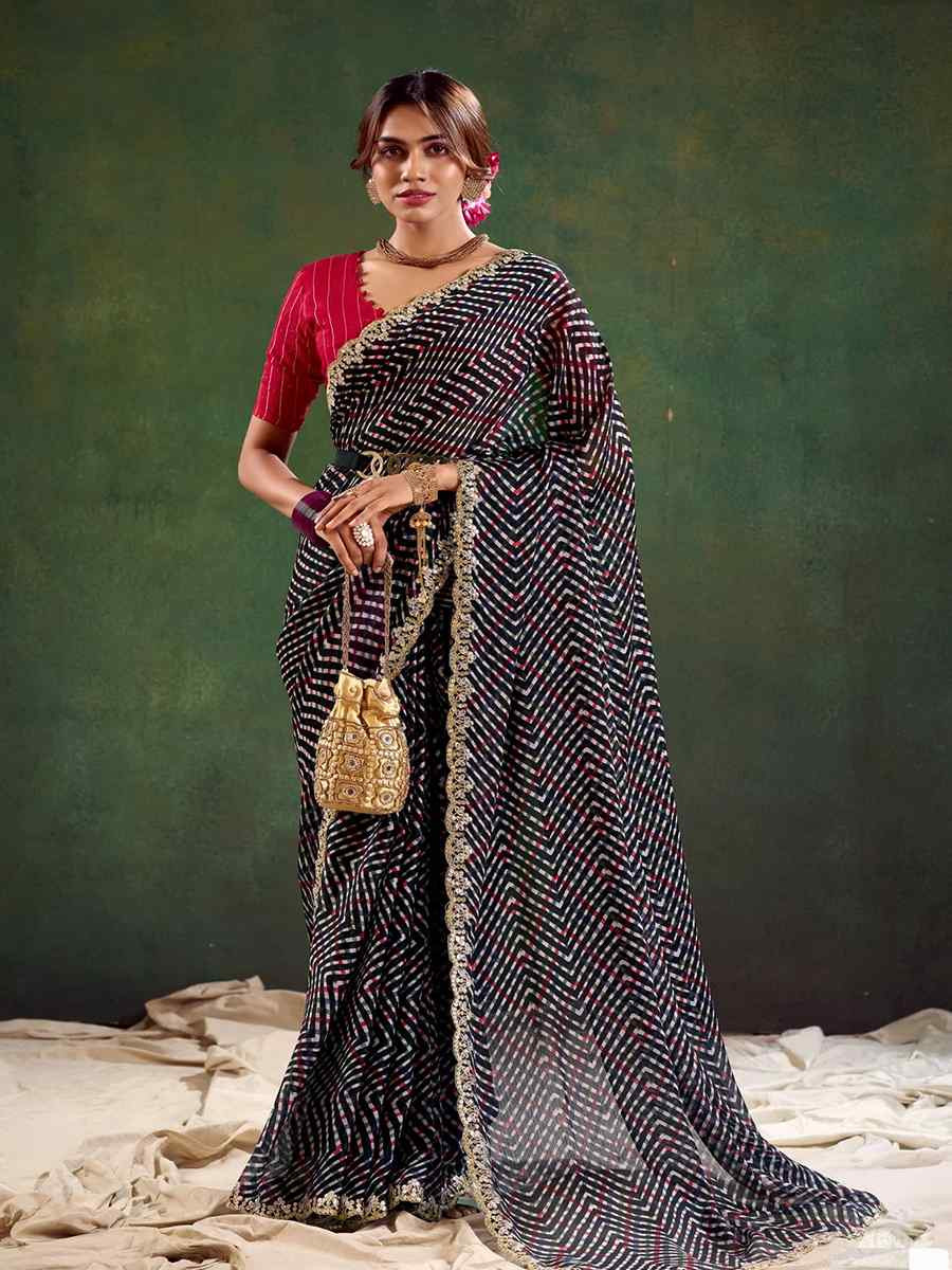 Black Pure Chiffon Embroidered Festival Wedding Classic Style Saree