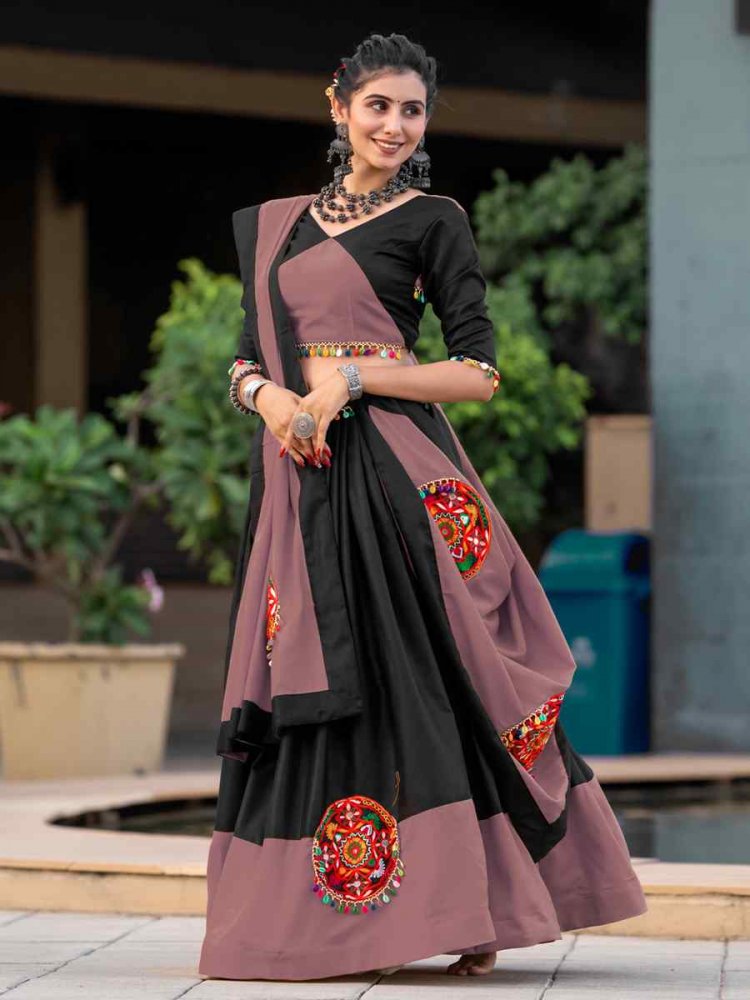 Black Pure Cotton Embroidered Festival Mehendi Circular Lehenga Choli