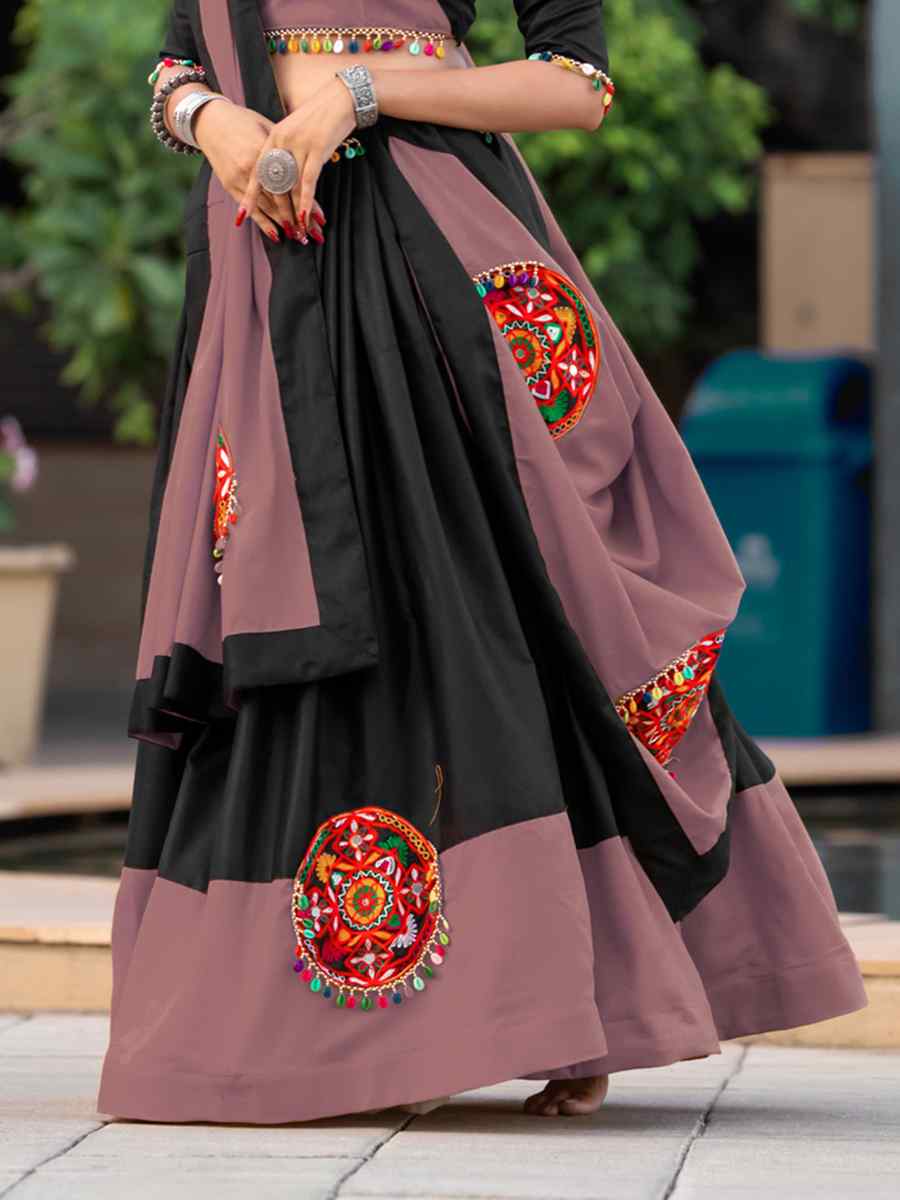 Black Pure Cotton Embroidered Festival Mehendi Circular Lehenga Choli