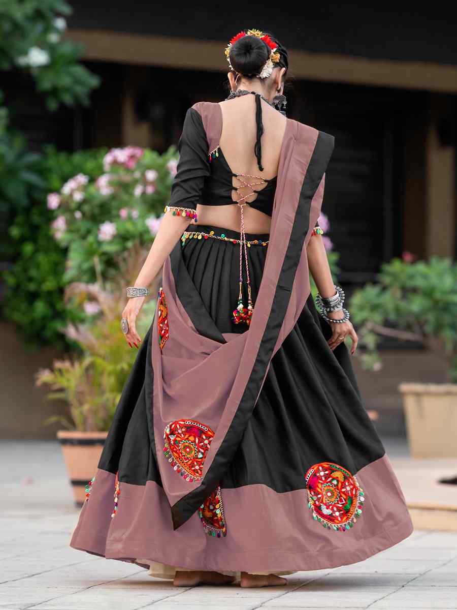 Black Pure Cotton Embroidered Festival Mehendi Circular Lehenga Choli