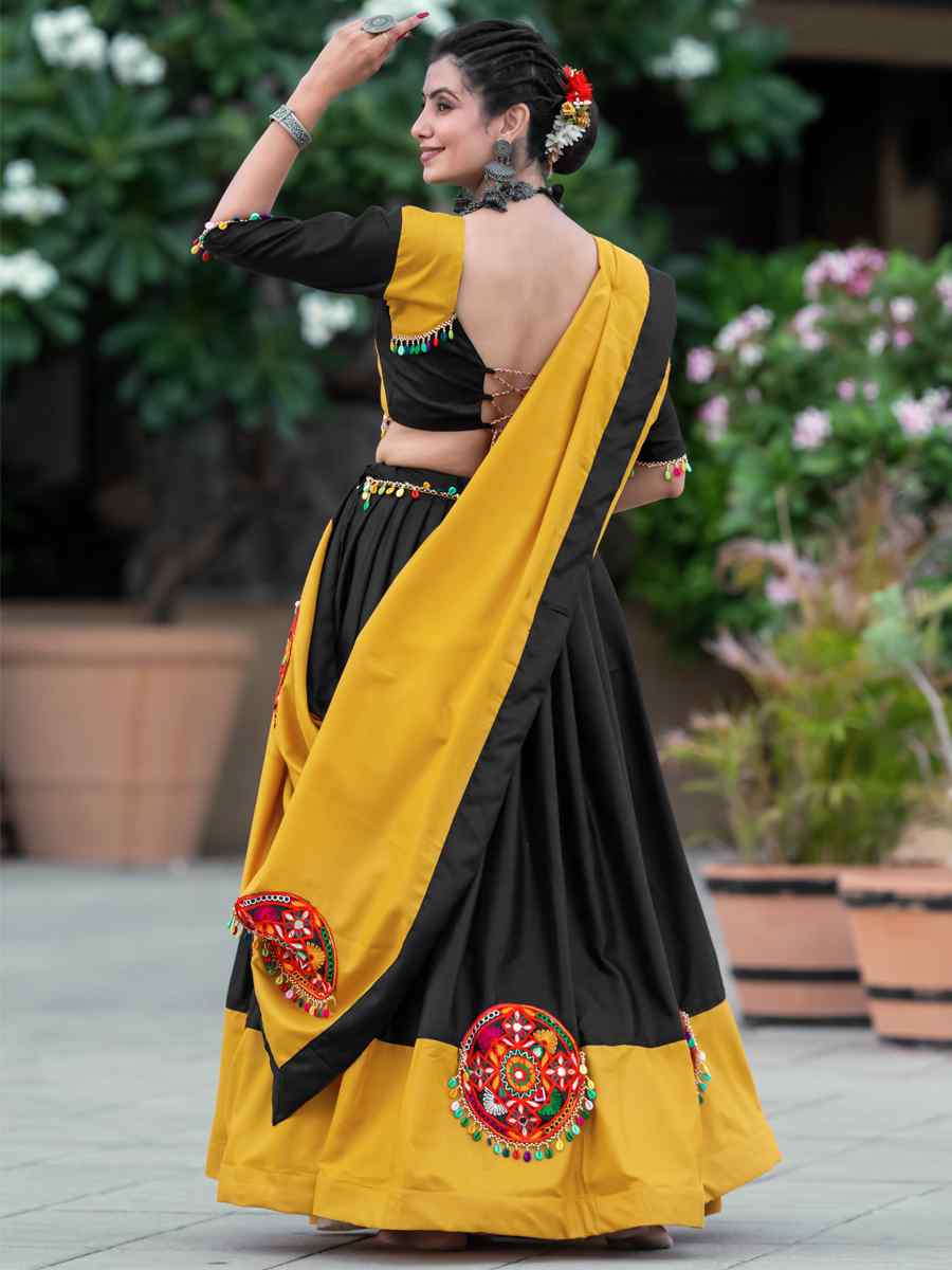 Black Pure Cotton Printed Festival Mehendi Contemporary Lehenga Choli