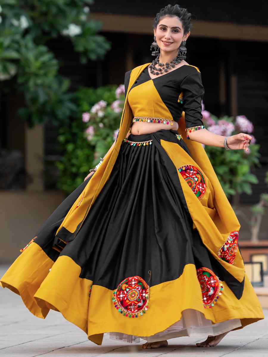 Black Pure Cotton Printed Festival Mehendi Contemporary Lehenga Choli