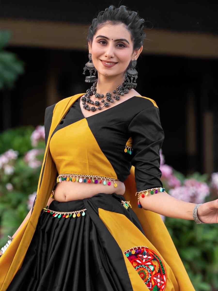 Black Pure Cotton Printed Festival Mehendi Contemporary Lehenga Choli