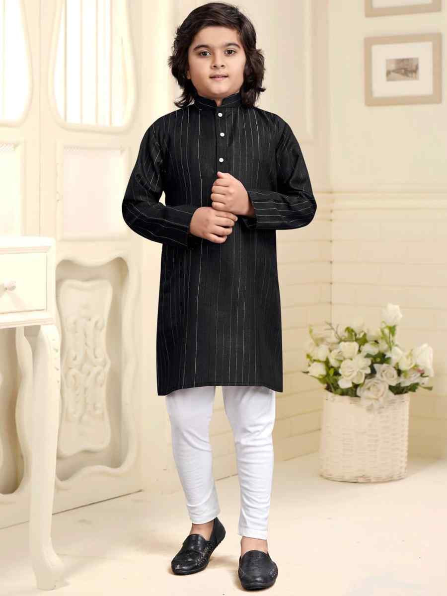 Black Pure Cotton Slub Zardosi Festival Traditional Kurta Pyjama Boys Wear