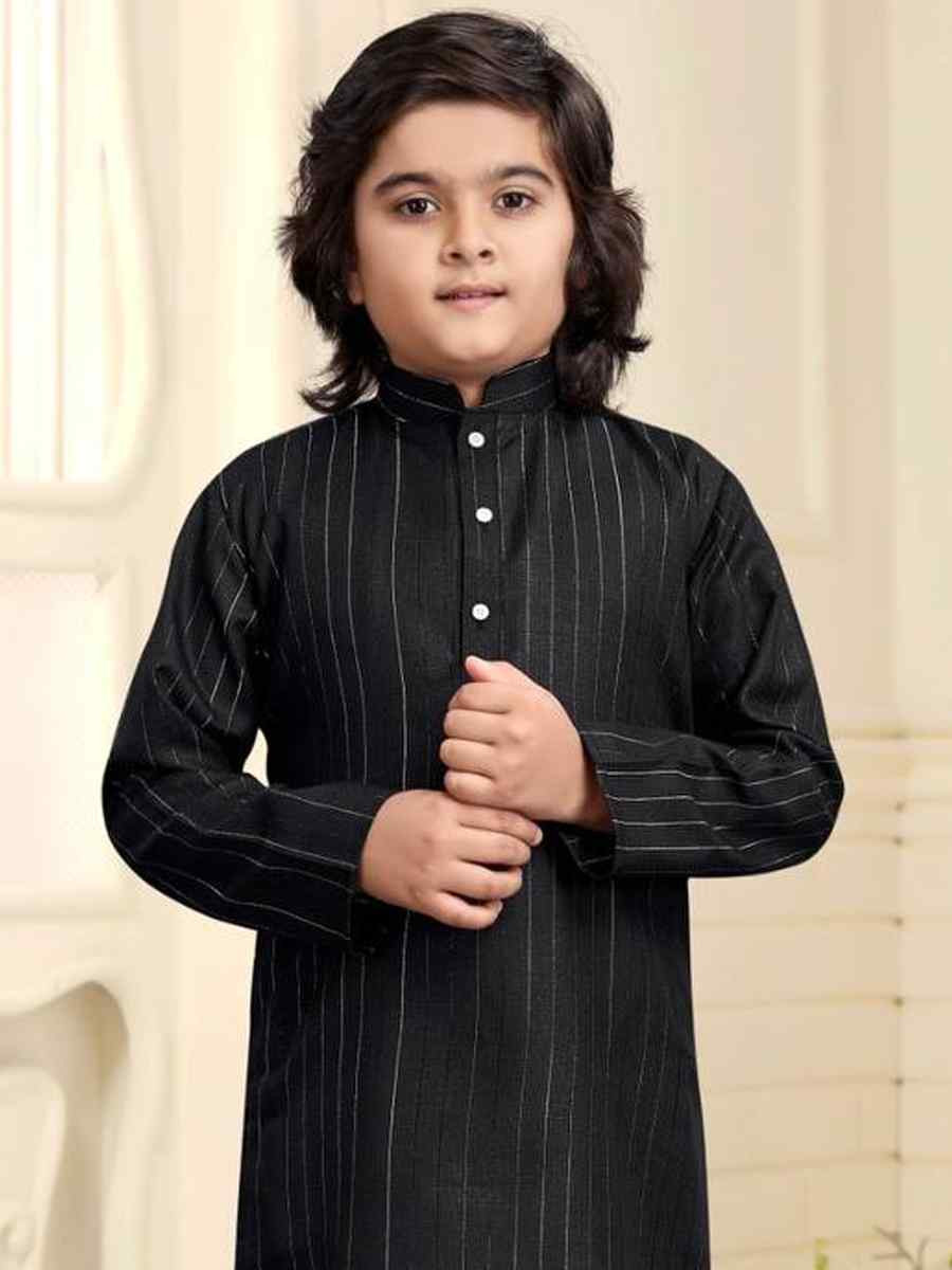 Black Pure Cotton Slub Zardosi Festival Traditional Kurta Pyjama Boys Wear