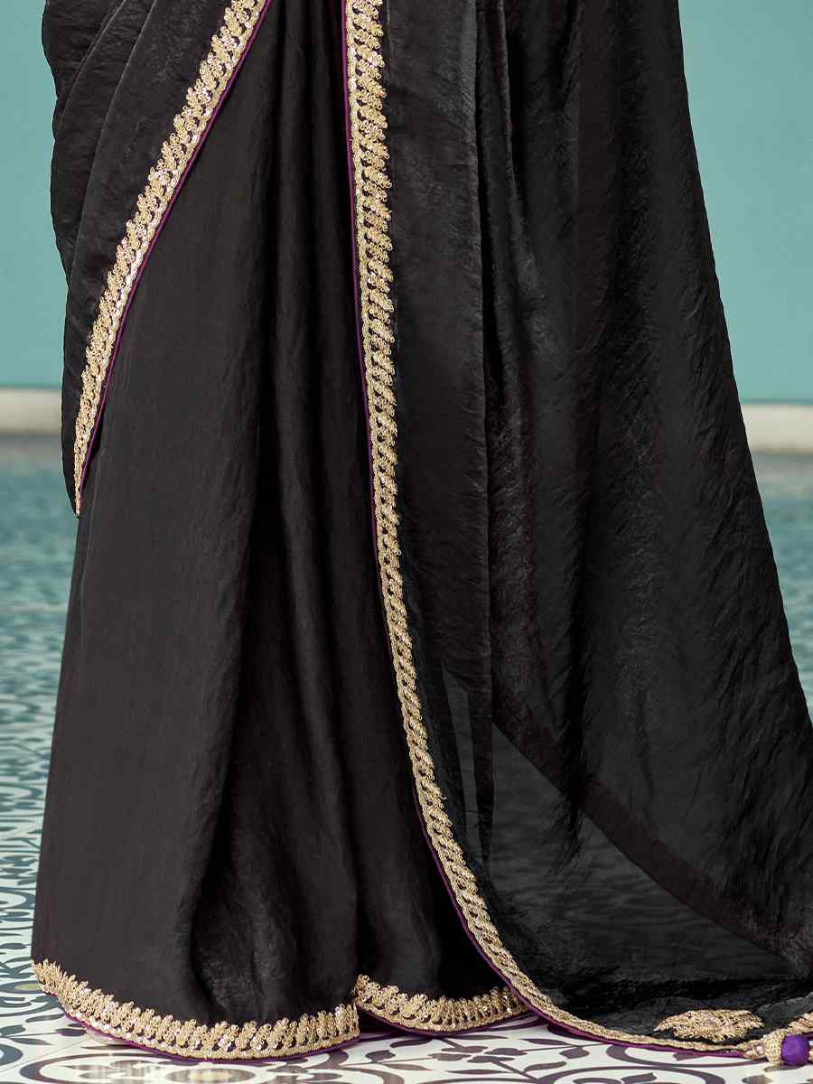 Black Pure fancy Silk Embroidered Bridesmaid Reception Heavy Border Saree