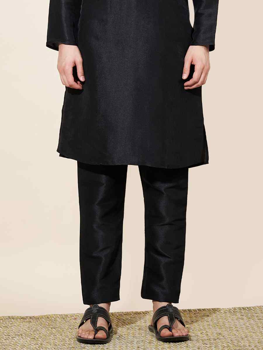 Black Pure Silk Plain Festival Casual Kurta