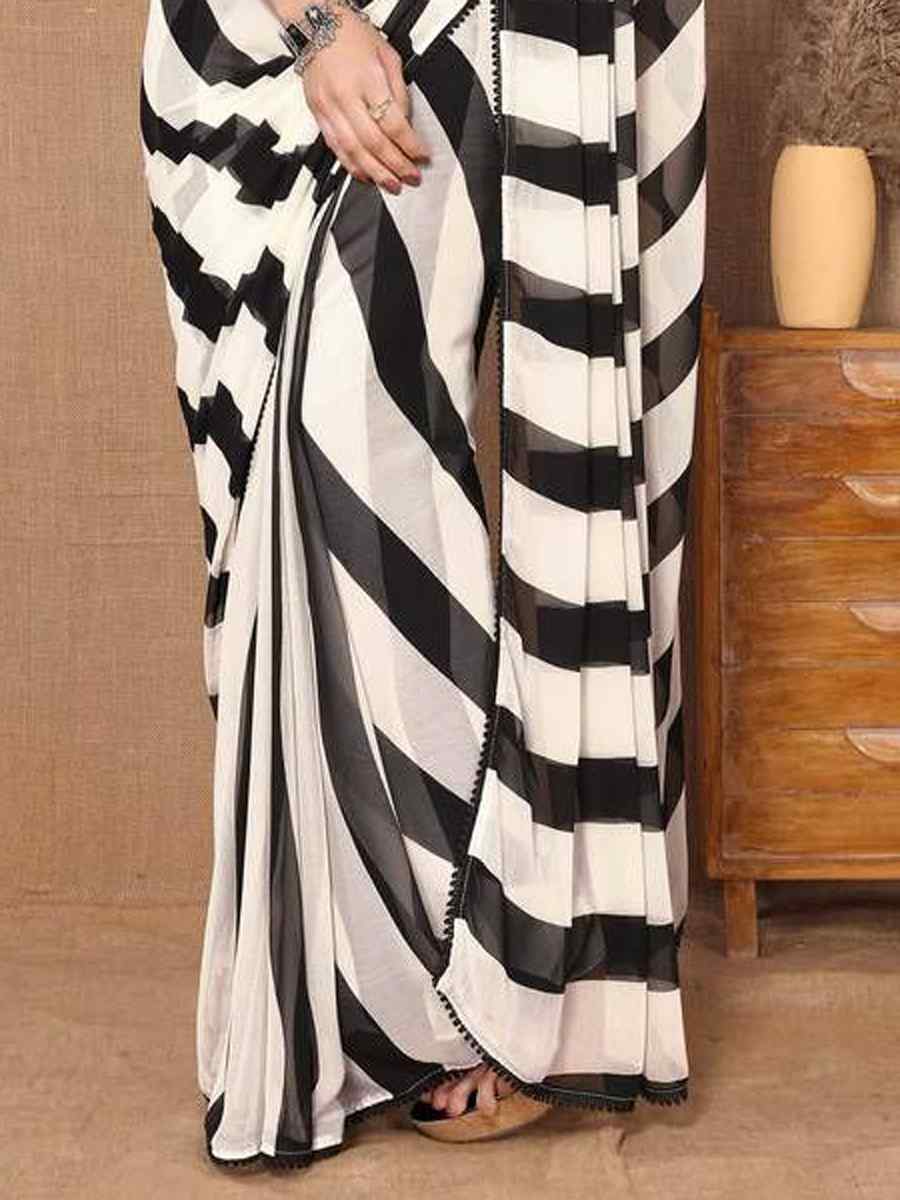 Black Pure Soft Georgette Silk Plain Festival Casual Contemporary Saree