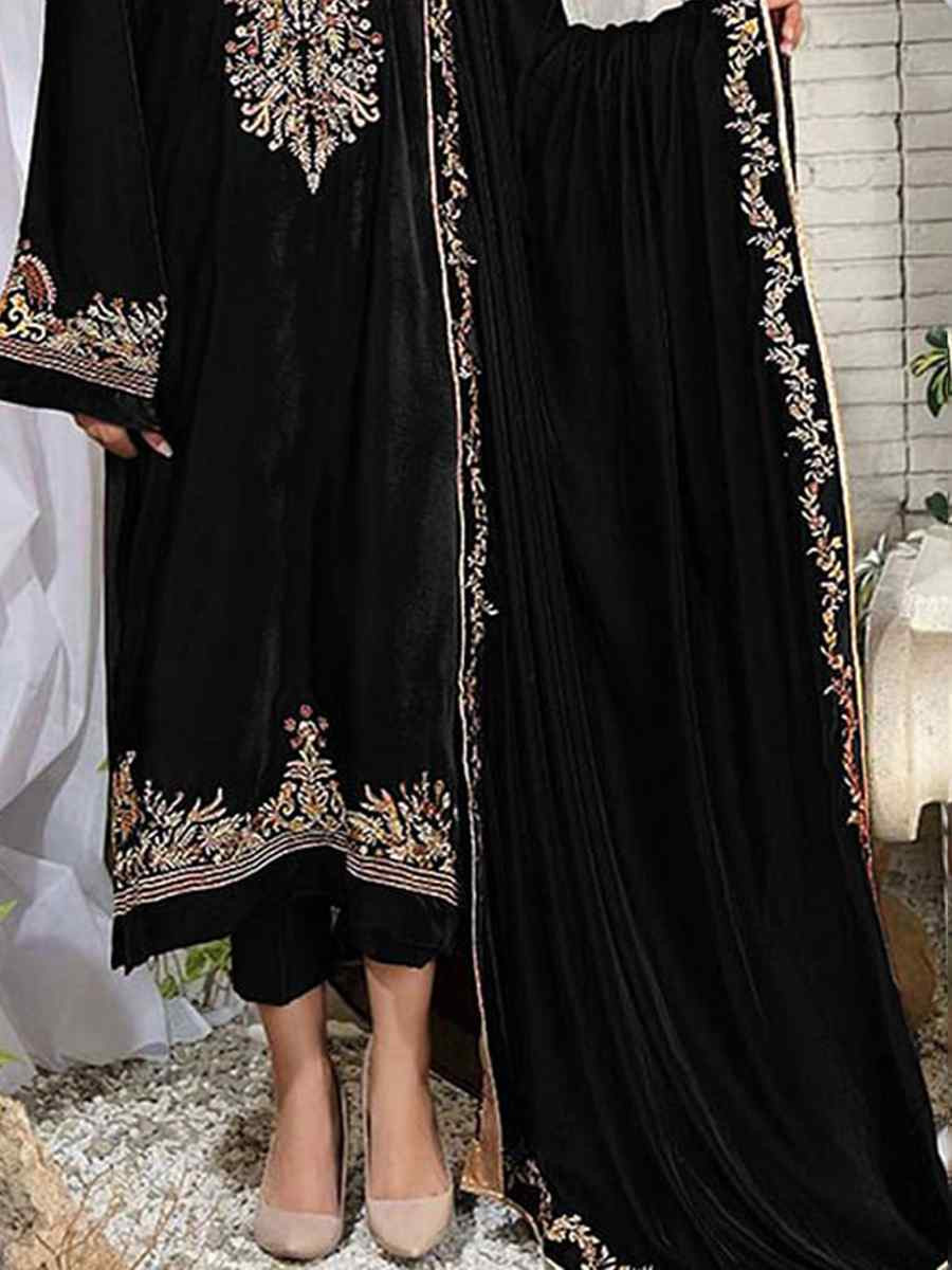 Black Pure Viscos Velvet Embroidered Festival Wedding Pant Salwar Kameez