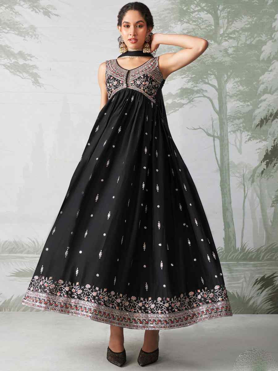 Black Rangoli Georgette Embroidered Festival Wedding Anarkali Salwar Kameez