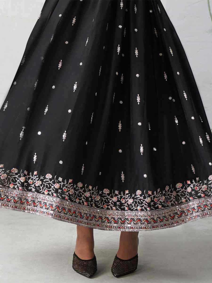 Black Rangoli Georgette Embroidered Festival Wedding Anarkali Salwar Kameez