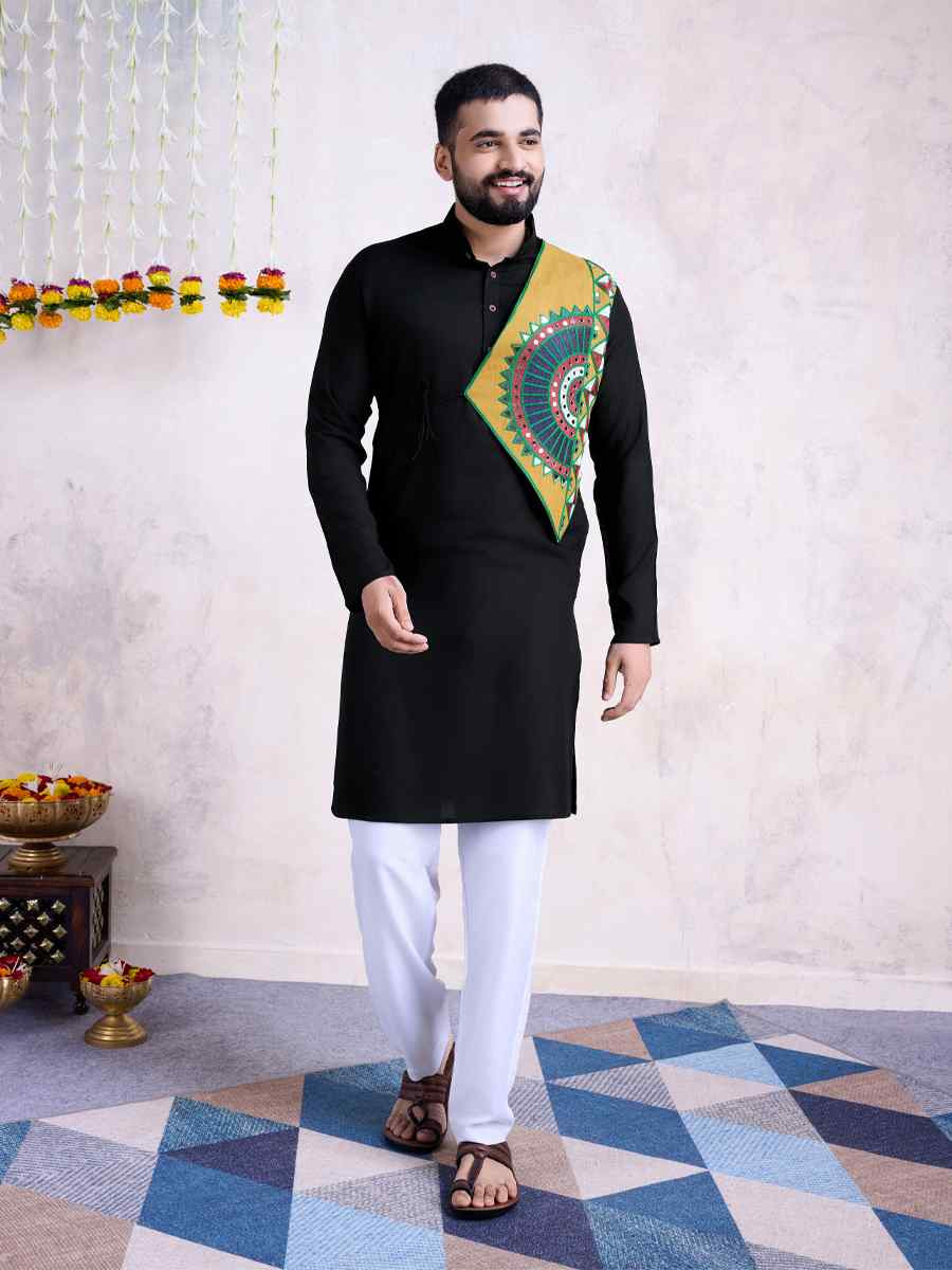 Black Rayon Embroidered Festival Casual Kurta