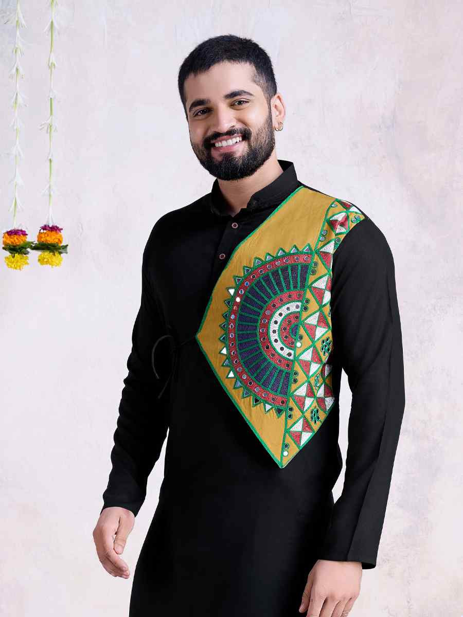 Black Rayon Embroidered Festival Casual Kurta