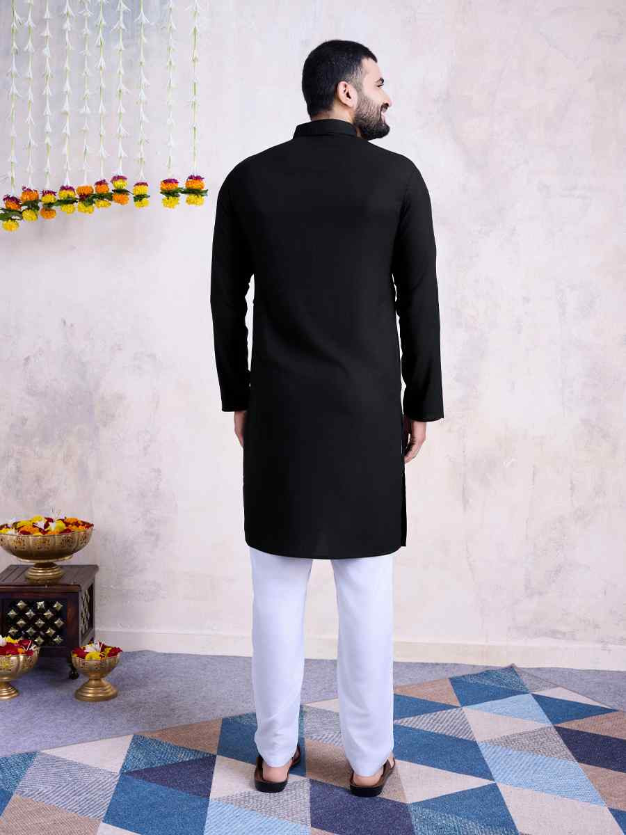 Black Rayon Embroidered Festival Casual Kurta